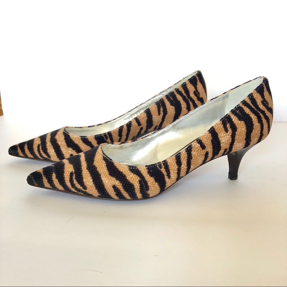 Escada Tiger Stripe Animal Print Kitten Heels